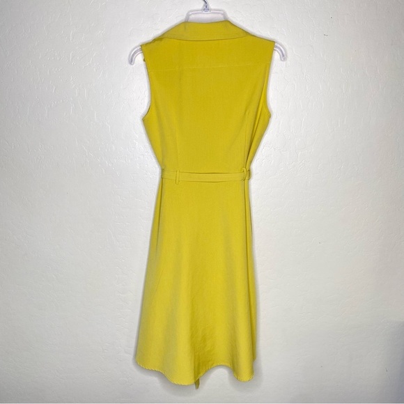 Sharagano Chartreuse Yellow Buttoned Belted Midi Sleeveless Dress Size 4 - Picture 9 of 11